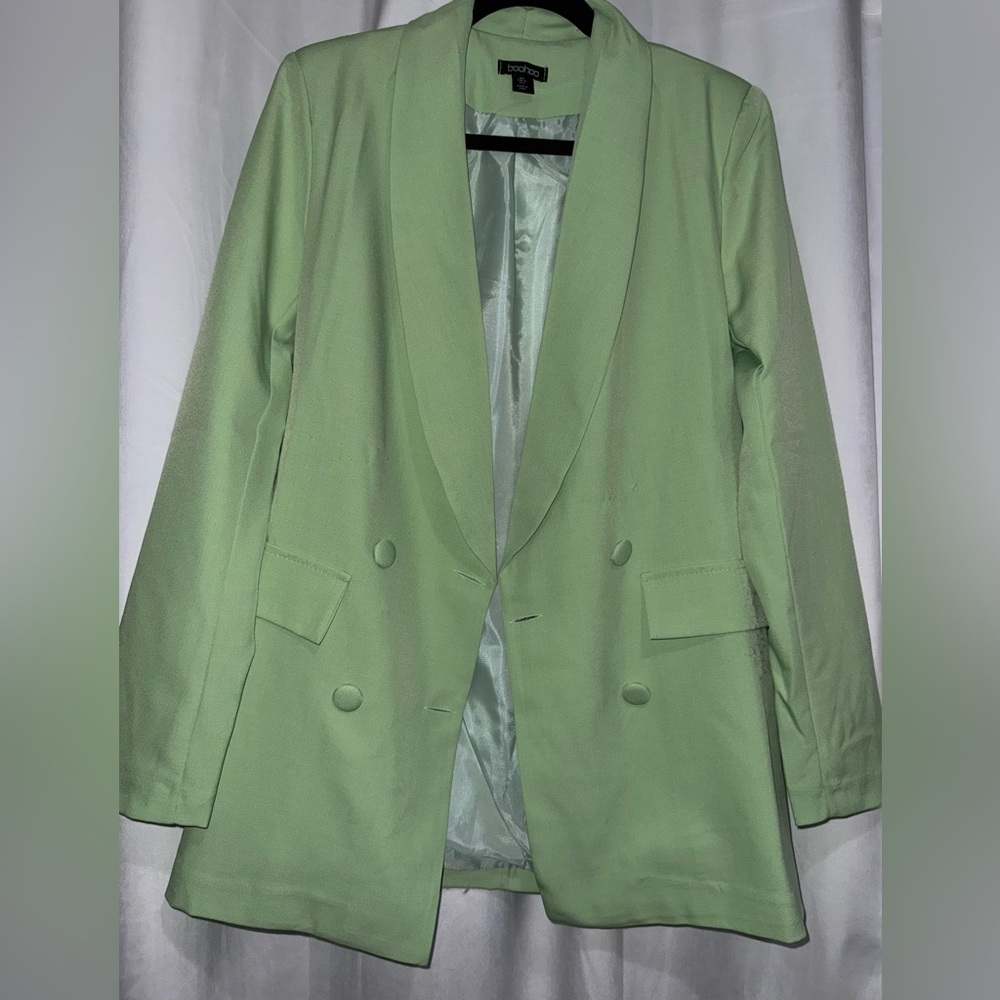 Boohoo Green Blazer Suit Jacket Structured Formal
